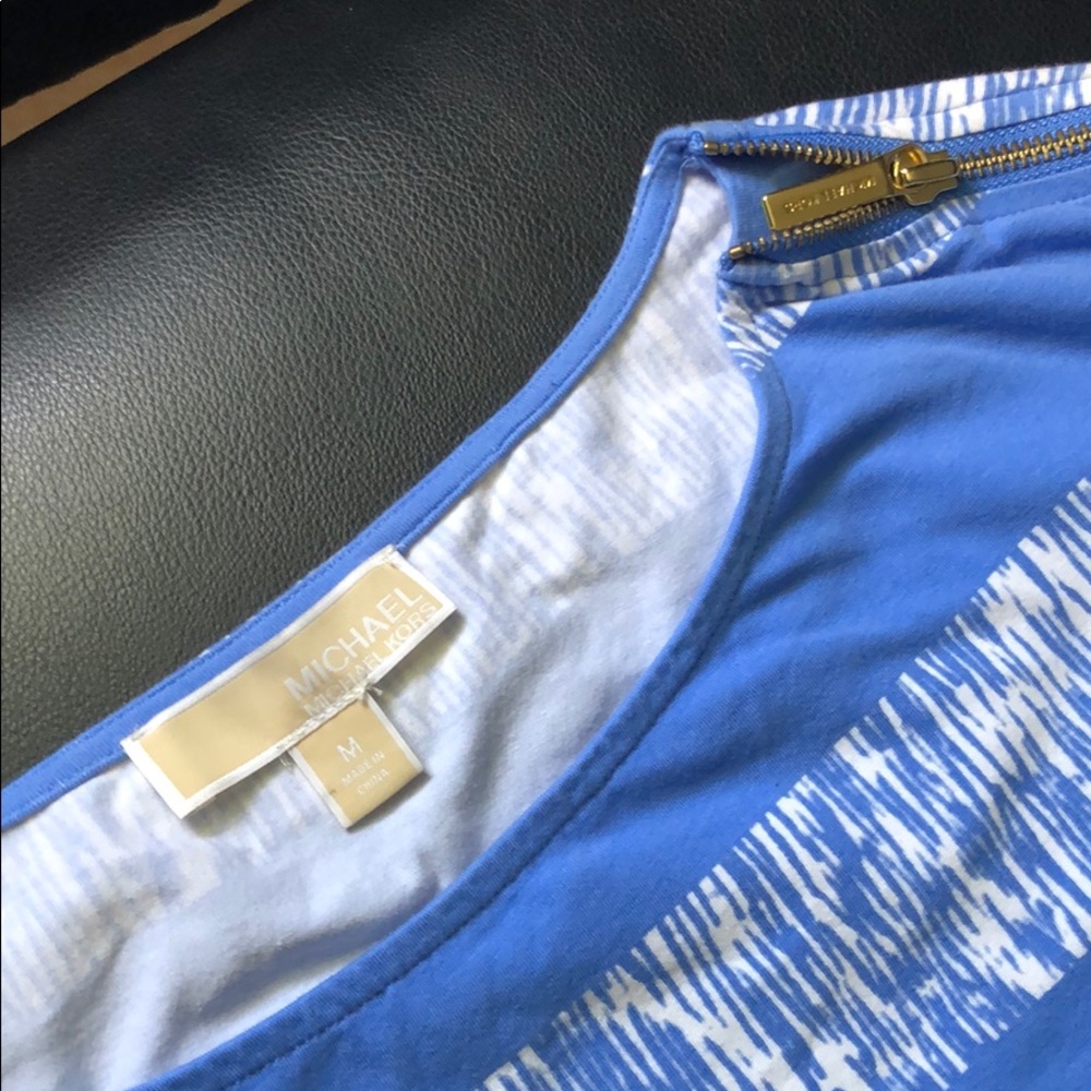 Michael Kors Blue/White blouse with Gold zippers